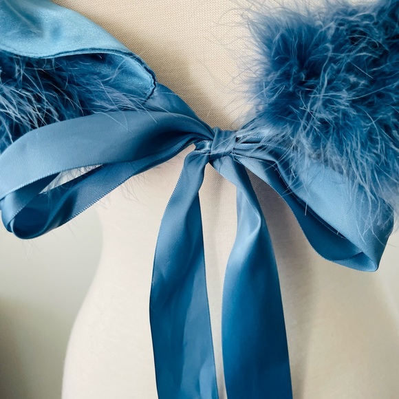 BEBE NWOT DYED MARABOU FEATHER BLUE SHAWL SCARF - Picture 8 of 12